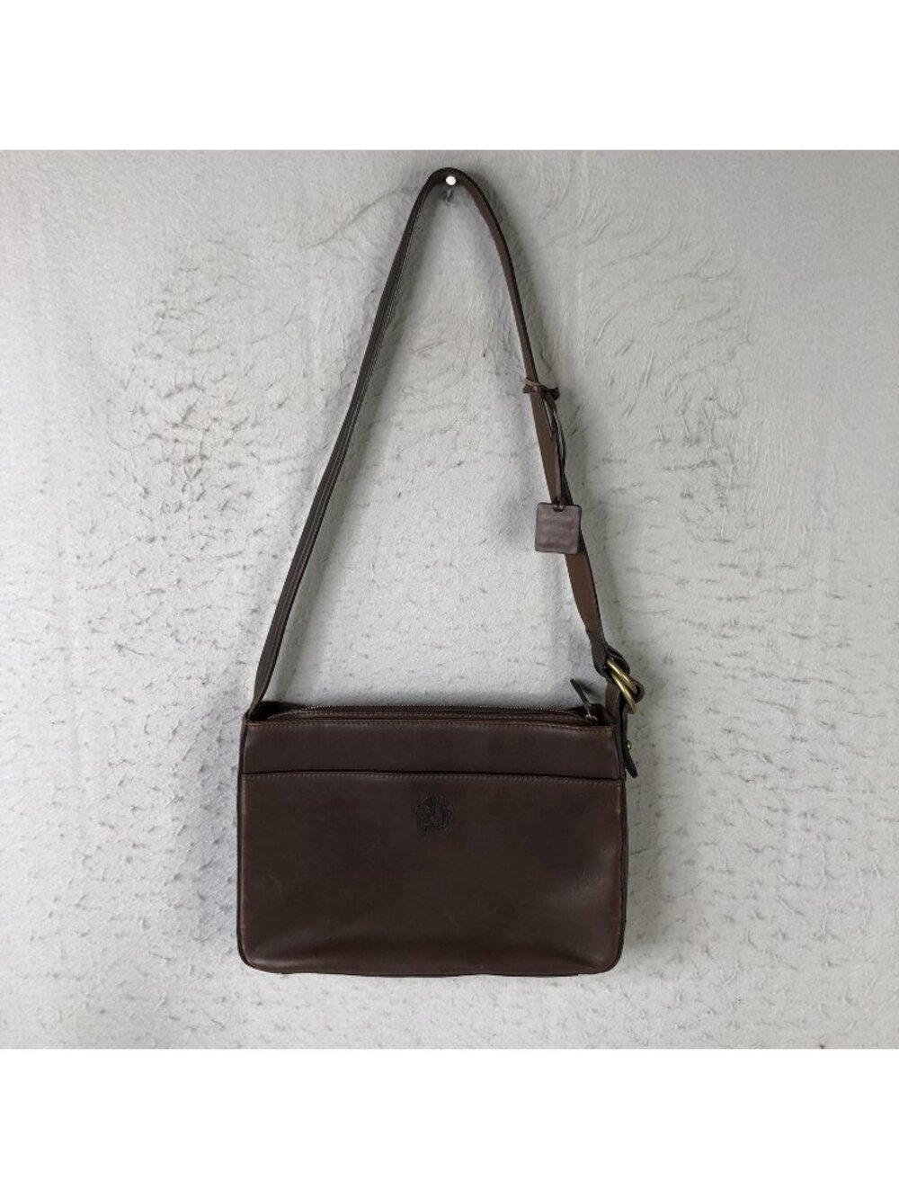Lauren Shoulder Bag Womens Medium Brown Leather Horse Charm Equestrian Zip Lined
